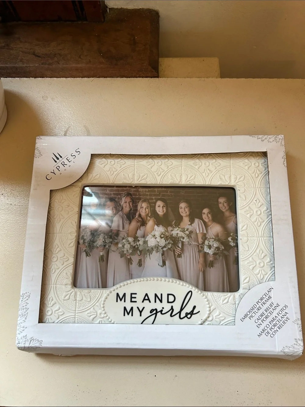 'Cypress Me and My Girls' Embossed Porcelain cream Photo Frame 4x6 NIB